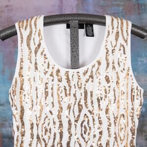 Women's Sleeveless Knit Sweater Size XL White w/ Gold & White Sequins by VERVE